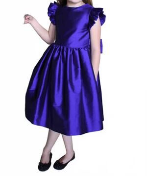 NEW SUSANNE LIVELY girl's faux silk dress with flutter sleeve in royal blue